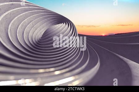 CopySpace et le détail de l'architecture moderne avec des vagues et des cercles de ciment. Projet de construction. Banque D'Images