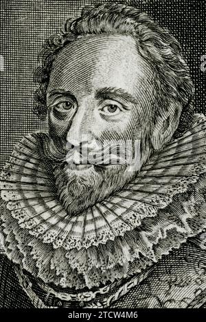 Dudley Carleton, 1e vicomte Dorchester (1573 - 1632), nommé secrétaire d'État en 1628 par le roi Charles Ier et partisan du favori du roi, George Villiers, 1e duc de Buckingham (1592 - 1628). Gravure du graveur et artiste anglais John Sturt (1658-1730), d'après un portrait de Michiel Jansz. Van Miereveldt (1567-1641). La gravure a été publiée en 1713. Banque D'Images