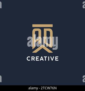 AD conception initiale de logo monogramme dans un style rectangulaire avec des idées de côté incurvées Illustration de Vecteur