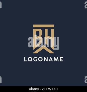 Logo monogramme initial BH dans un style rectangulaire avec des idées de côtés incurvés Illustration de Vecteur