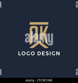 Design initial du logo monogramme AK dans un style rectangulaire avec des idées de côtés incurvés Illustration de Vecteur