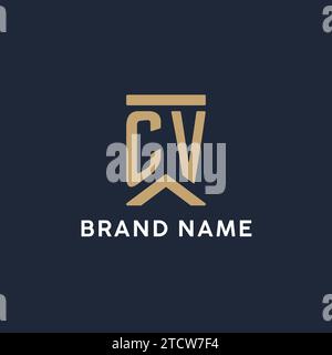 CV initial monogramme logo design dans un style rectangulaire avec des idées de côtés incurvés Illustration de Vecteur