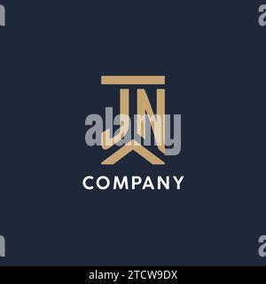 Conception initiale du logo monogramme JN dans un style rectangulaire avec des idées de côtés incurvés Illustration de Vecteur