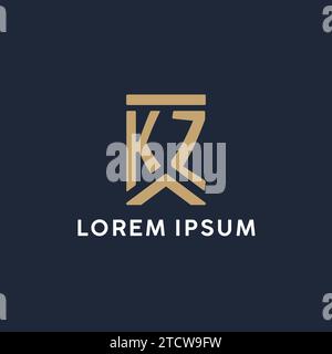 Conception initiale du logo monogramme KZ dans un style rectangulaire avec des idées de côtés incurvés Illustration de Vecteur