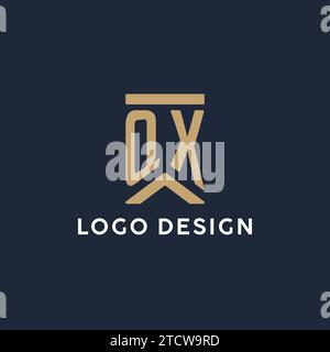 Design initial du logo monogramme QX dans un style rectangulaire avec des idées de côtés incurvés Illustration de Vecteur