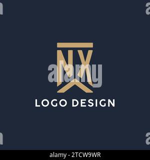 Logo monogramme NX initial dans un style rectangulaire avec idées de côtés incurvés Illustration de Vecteur