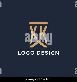 Logo monogramme initial de la XK dans un style rectangulaire avec idées de côtés incurvés Illustration de Vecteur