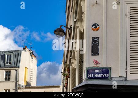 Rue des Martyrs panneau de rue dans le 18e arrondissement de Paris, France Banque D'Images
