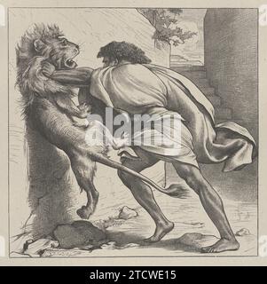 Samson et le Lion, de 'Dalziels' Bible Gallery' 1926 par Camden Press Banque D'Images