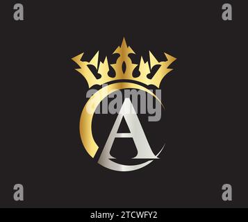 Une lettre Crown Luxury kingdom signe avec Golden Color Company logo Design Illustration de Vecteur