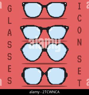 Icônes de lunettes de vue colorées pixelisées Set Vector Illustration de Vecteur