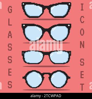 Icônes de lunettes de vue colorées pixelisées Set Vector Illustration de Vecteur