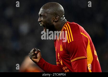 Rome, Italie. 14 décembre 2023. Romelu Lukaku de L'AS Roma réagit lors du match de football du Groupe G de l'Europa League entre L'AS Roma et le FC Sheriff Tiraspol au stade Olimpico de Rome (Italie), le 14 décembre 2023. Crédit : Insidefoto di andrea staccioli/Alamy Live News Banque D'Images