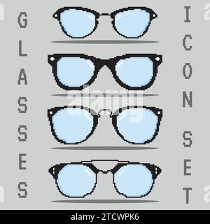 Icônes de lunettes de vue colorées pixelisées Set Vector Illustration de Vecteur