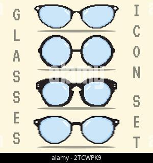 Icônes de lunettes de vue colorées pixelisées Set Vector Illustration de Vecteur