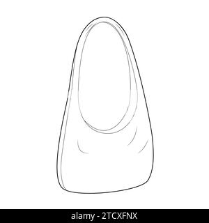 Sac à bandoulière HOBO. Illustration technique accessoire de mode. Vector satchel vue avant 3-4 pour hommes, femmes, style unisexe, sac à main plat maquette CAD esquisse contour isolé Illustration de Vecteur