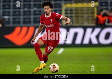 Bruxelles, Belgique. 14 décembre 2023. Calum Scanlon de Liverpool lors du match du groupe E de l'UEFA Europa League entre R. Union Saint-Gilloise et Liverpool FC au stade RSC Anderlecht à Bruxelles, Belgique, le 14 décembre 2023 (photo Andrew SURMA/ crédit : SIPA USA/Alamy Live News Banque D'Images