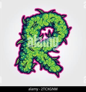 Cannabis couture lettre R Leaf illustrations vectorielles élégantes pour votre logo de travail, t-shirt de marchandises, autocollants et dessins d'étiquettes, affiche, carte de voeux Illustration de Vecteur