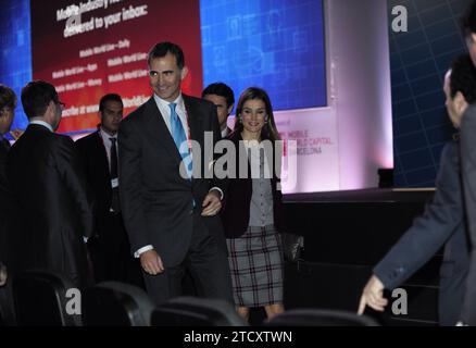 Barcelone. 02/24/2014. La Princesse Letizia et le Prince des Asturies ont inauguré le Mobile World Congress Show à Barcelone lors de la conférence de Mark Zuckenberg, créateur de Facebook. Photos Ines Baucells. Archdc. Crédit : Album / Archivo ABC / Inés Baucells Banque D'Images