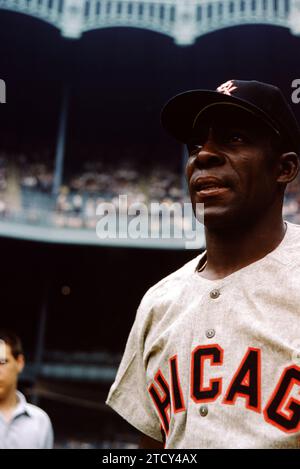 BRONX, NY - 19 JUIN : Minnie Minoso #9 des White Sox de Chicago pose avant un match de MLB contre les Yankees de New York le 19 juin 1955 au Yankee Stadium dans le Bronx, New York. (Photo de Hy Peskin) *** Légende locale *** Minnie Minoso Banque D'Images