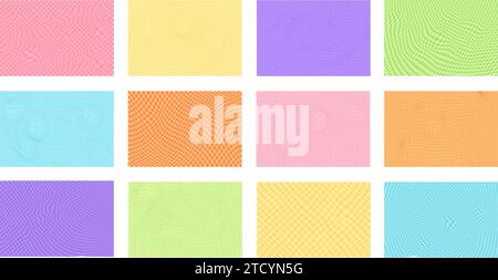 Ensemble de motif de damier psychédélique rétro. Illustration vectorielle stock dans le style de dessin animé plat. Illustration de Vecteur