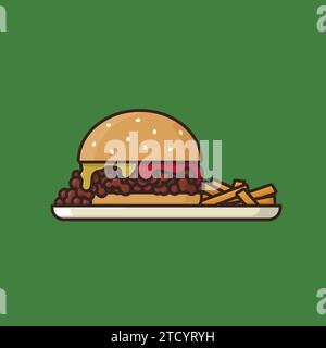 Repas Sloppy Joe avec illustration vectorielle de frites pour le National Sloppy Joe Day le 18 mars Illustration de Vecteur