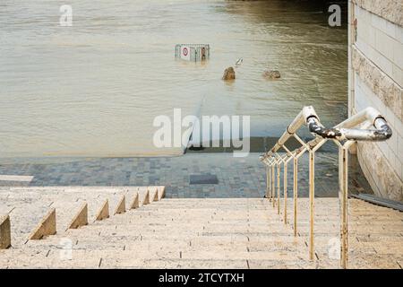 Le Rhône inondé déborde ses berges. Banque D'Images