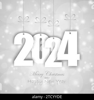 Fichier vectoriel eps avec numéros d'étiquette volante de couleur blanche pour le nouvel an 2024 Illustration de Vecteur
