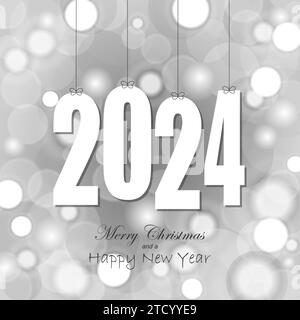 Fichier vectoriel eps avec numéros d'étiquette volante de couleur blanche pour le nouvel an 2024 sur fond scintillant Illustration de Vecteur