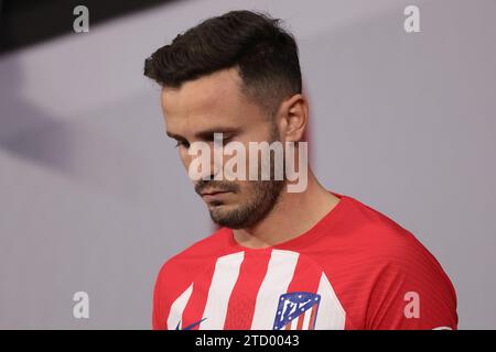 Madrid, Espagne, 13 décembre 2023. Saul Niguez de l'Atletico Madrid réagit alors qu'il entre sur le terrain pour le match de l'UEFA Champions League au Civitas Metropolitan Stadium, Madrid. Le crédit photo devrait se lire : Jonathan Moscrop / Sportimage Banque D'Images