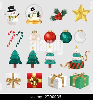 Collection d'icône de Noël . Illustration vectorielle colorée dans le style de dessin animé plat Illustration de Vecteur