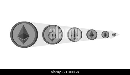 Chute d'Ethereum. Le prix de la crypto-monnaie diminue. Ethereum diminue en taille Illustration de Vecteur