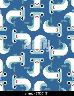 Hammerhead Shark modèle sous-marin Seamless. Ornement en tissu pour enfants de poisson de dessin animé Illustration de Vecteur