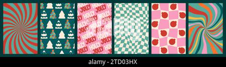 Illustration vectorielle d'ensemble d'affiches verticales groovy de Noël Illustration de Vecteur