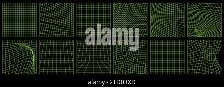 Illustration vectorielle d'ensemble néon à grille carrée déformée Illustration de Vecteur