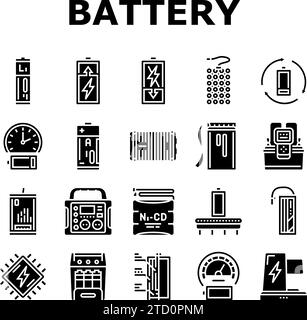 vecteur d'ensemble d'icônes électriques de puissance de la technologie de batterie Illustration de Vecteur