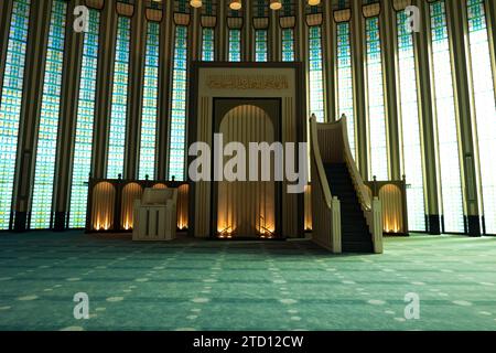 Mihrab et minbar de la mosquée Ali Kuscu. Photo de fond d'architecture islamique moderne. Istanbul Turkiye - 10.28.2023 Banque D'Images