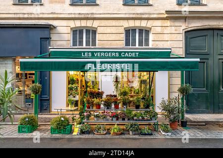 Les vergers Cadet , un fleuriste parisien rue Cadet dans le 9e arrondissement de Paris, France Banque D'Images