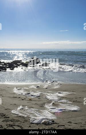 formes et couleurs sur la plage créées à partir de morceaux de plastique Banque D'Images