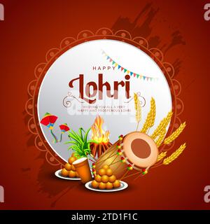 Joyeux festival de Lohri du fond de l'Inde du Punjab. arrière-plan des éléments lohri. Dessin de bannière d'illustration vectorielle abstraite Happy Lohri festival du Punjab Illustration de Vecteur
