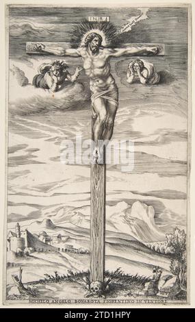 Crucifixion avec deux anges 1959 par Giulio Bonasone Banque D'Images