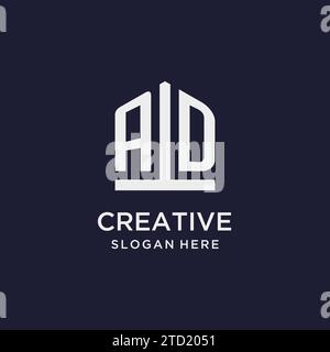 AD conception initiale de logo de monogramme avec des idées de conception de style de forme de pentagone Illustration de Vecteur