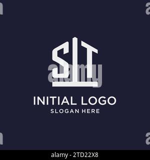 Conception initiale du logo monogramme ST avec des idées de conception de style pentagone Illustration de Vecteur