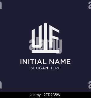 Conception initiale de logo de monogramme d'UF avec des idées de conception de style de forme de pentagone Illustration de Vecteur