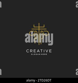 PP initial avec style de logo de pilier monoline, conception de logo de monogramme de luxe pour graphique vectoriel de cabinet juridique Illustration de Vecteur