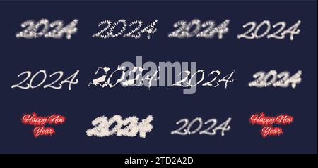 Ensemble de design moderne Happy New Year 2024. Illustration vectorielle de tendance premium pour bannière, t-shirt, affiche, calendrier et cartes de vœux. Bonne année 2024 Illustration de Vecteur