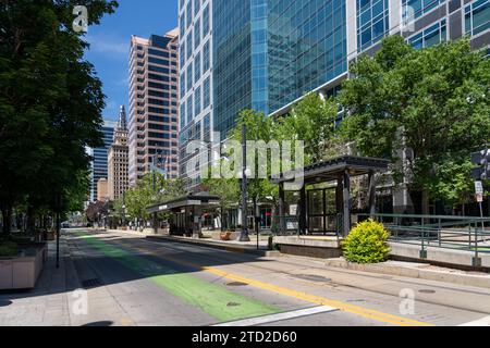 Vue sur la rue du centre-ville de Salt Lake City, Utah, États-Unis Banque D'Images