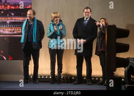 Madrid, 12/03/2015. Début de la campagne électorale du PP en présence du Président du Gouvernement, Mariano Rajoy, Soraya Sáenz de Santamaría, Esperanza Aguirre, Cristina Cifuentes et Pío García Escudero. Photo : Ángel de Antonio ARCHDC. Crédit : Album / Archivo ABC / Ángel de Antonio Banque D'Images