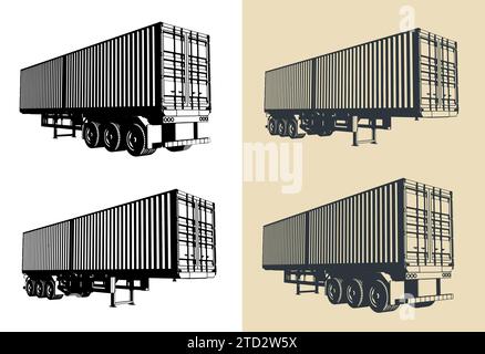 Illustrations vectorielles stylisées de semi-remorque de conteneur Illustration de Vecteur