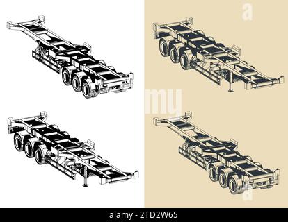 Illustrations vectorielles stylisées de semi-remorque de conteneur Illustration de Vecteur